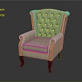 Single Sofa with Beige Fabric Tufted Backrest Curved Armrests and Dark Wooden Legs
