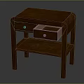 Solid Wooden Side Table With Drawer And Lower Shelf In Brown Finish 3d model
