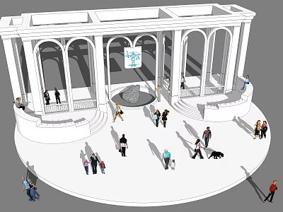 Outdoor Pergola with Arched Structures and People Gathering in Public Area 3d model