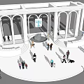 Outdoor Pergola with Arched Structures and People Gathering in Public Area