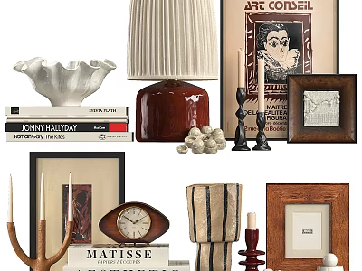 Eclectic Decorative Ornament Combination With Table Lamp Vase Frames Books Candle Holders And Clock 3d model