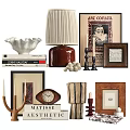 Eclectic Decorative Ornament Combination With Table Lamp Vase Frames Books Candle Holders And Clock
