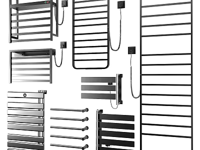 Modern Bathroom Cabinet Racks With Sleek Metal Wall Mounted Towel Storage 3d model