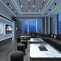 Modern KTV Interior Design Features Large Windows City Night View TV Screens And Comfortable Sofa