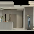 Modern Dining and Living Room Interior Design with Sofa Chandelier Striped Wall and Decorative Painting