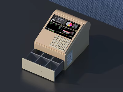 Modern Commercial Cash Register With Digital Display Keyboard And Cash Drawer 3d model