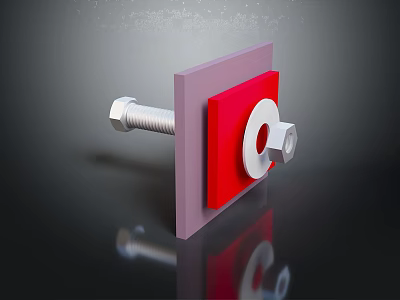 Industrial Mechanical Equipment Component With Red Plate Purple Base And Bolt Nut 3d model