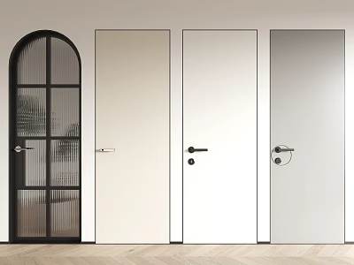 Modern Hinged Doors In Black White And Gray With Arched Glass Panel Design 3d model