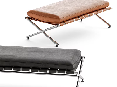 Modern Style Sofa Bench With Metal Frame And Brown Gray Cushions 3d model