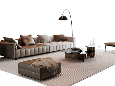 Modern Sofa And Coffee Table Set With Cushions Floor Lamp Ottoman And Rug 3d model