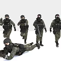 Tactical Soldiers in Military Gear Showing Different Actions Including Standing Running and Crawling 3d model