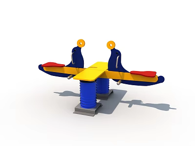 Children's Playground Seesaw With Blue Spring Base Red Seats And Yellow Rings 3d model