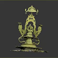 Golden Ganesha Statue With Decorative Bell Candle Holders And Lotus Base
