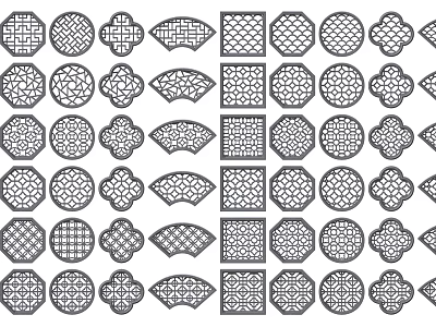 Traditional Chinese Lattice Windows With Various Intricate Classic Patterns And Decorative Designs 3d model