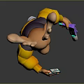Cartoon Moose Character In Yellow Jacket And Purple Shirt Holding Phone And Colorful Drink