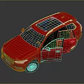 Red SUV Model With Open Doors And Sunroof On Black Background