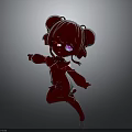 Red Cartoon Character with Pigtails and Purple Eyes in Dancing Pose 3D Stylized Illustration
