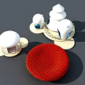Playground Design With White Mushroom Shaped Structures Red Mesh Circular Object And Wooden Bases