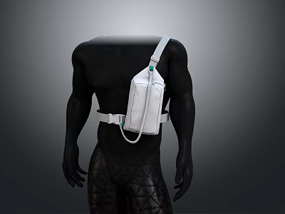 White Sling Bag With Shoulder Strap Waist Belt And Chain Detail On Mannequin 3d model