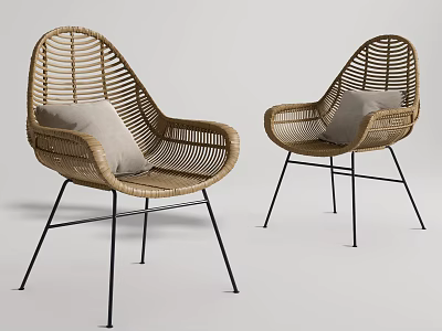 Modern Wicker Leisure Chairs With Black Metal Legs And Light Colored Cushions 3d model