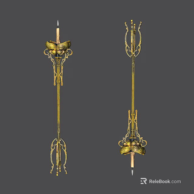 Elegant Vintage Candle Lamp With Golden Decorative Metal Frame And Ornate Design 3d model 