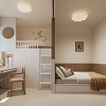 Kids Room Interior With Wooden Headboard Soft Bedding Wall Art And Ceiling Light