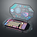Octagonal Shaped Futuristic Laptop With Colorful Keyboard And Holographic Display Screens