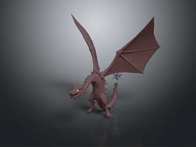 3D Fantasy Dragon Model With Spread Wings Detailed Wing Texture And Standing Pose 3d model