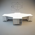 Modern Hexagonal Office Desk With Drawers Cabinets And Structure Diagram 3d model