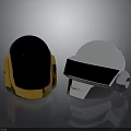 Futuristic Weapon Helmets With Golden And Silver Metallic Finish And Black Visors