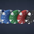 Assorted Colored Poker Chips Displayed In White Blue Green Red Black Hues Neatly Arranged