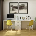 Modern desk chair computer desk 3d model
