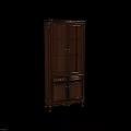 Antique Style Wooden Bookcase With Glass Doors Drawers And Ornate Carvings