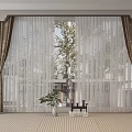 Modern Sheer Curtains With Brown Side Panels And Tiebacks For Window View 3d model