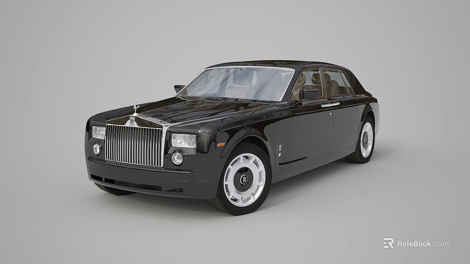 Black Rolls Royce Luxury Sedan With Classic Design And Silver Wheels 3d model 
