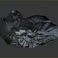 Realistic Volcanic Crater Terrain 3D Model Displaying Steep Edges And Snow Covered Surface