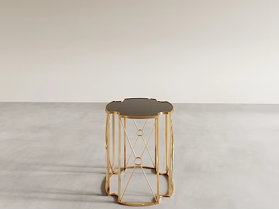 Modern Round Side Table With Gold Metal Geometric Frame And Black Top 3d model