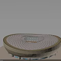 Modern Circular Stadium Architectural Model With White Lattice Roof And Green Field