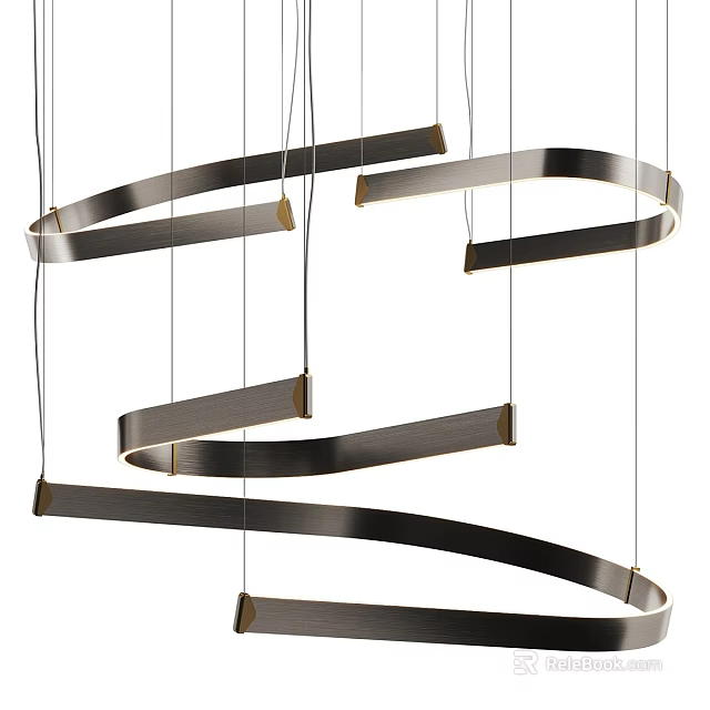 Modern Sleek Metal Chandelier With Spiral Curved Hanging Strips Design Fixture 3d model 