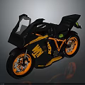 Black and Orange Striped Sporty Motorcycle with White Windshield Orange Rims and Black Seat