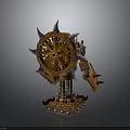 Steampunk Mechanical Weapon With Large Spiked Gear And Metallic Base Intricate Industrial Design Elements
