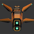 Futuristic Orange Spaceship With Multiple Thrusters And Aerodynamic Design For Cosmic Travel