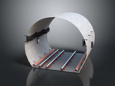 Industrial Concrete Tunnel Segment With Internal Metal Rails And Cables 3d model