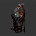 Game Movie Dwarf Character With Long Beard Red Brown Armor And Large Mechanical Gun