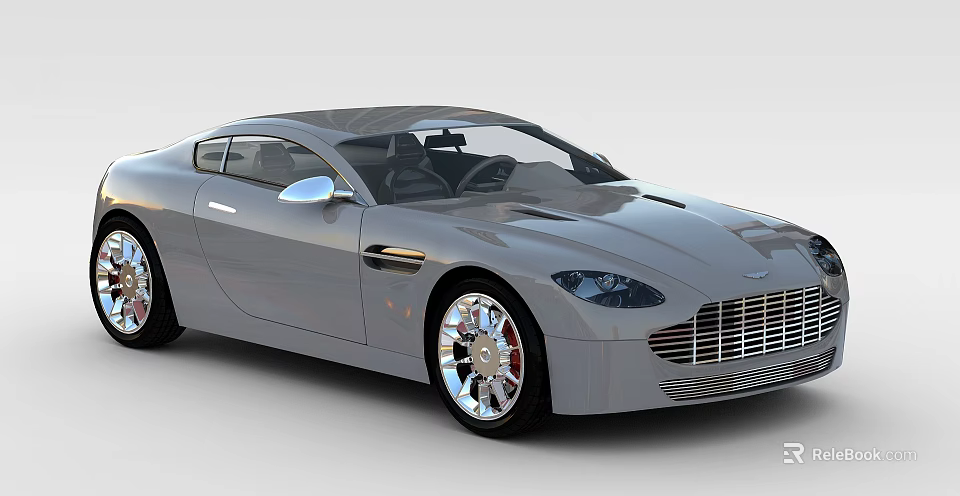 Aston Martin Silver Sports Car With Sleek Body Design And Alloy Wheels 3d model 