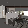 Stylish Modern Clothing Store Interior With Hanging Clothes Mannequins Sofa And Checkered Carpet