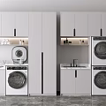 Sleek Modern Bathroom Cabinet Rack With White Storage Cabinets And Washing Machine Area