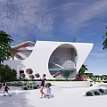 Modern Kindergarten Building With Colorful Roof Green Lawn And Play Facilities
