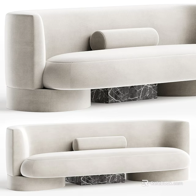 Modern Beige Velvet Sectional Sofa With Comfortable Armrest And Marble Base 3d model 