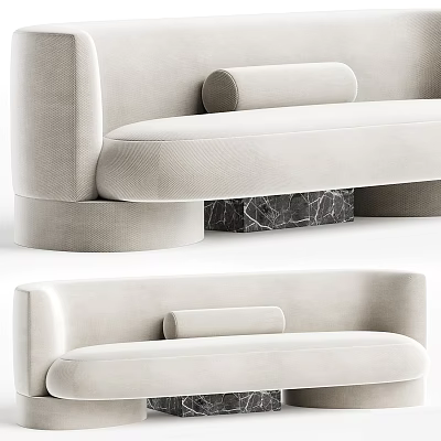 Modern Beige Velvet Sectional Sofa With Comfortable Armrest And Marble Base 3d model